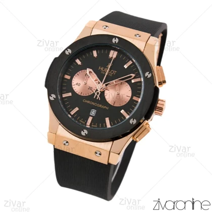 ساعت هابلوت مردانه کلاسیک فیوژن سه موتوره قاب رزگلد بند رابر مشکی 102210