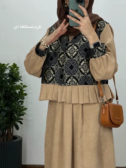 ست پیراهن مانتویی به همراه وست سوزندوزی شده