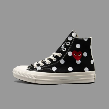 کانورس پلی خال‌خالی مشکی ساق‌دار Converse Cdg Play Black Polka Dot Hightop