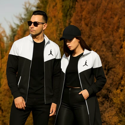 ست دو نفره سویشرت سفید مشکی مدل Nike Jordan