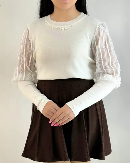 پلیور بافت استین کارشده یقه مروارید کد 5499