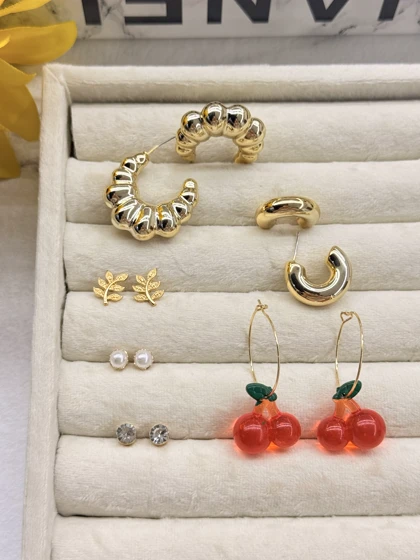 پک گوشواره گیلاس طلایی 6جفتی