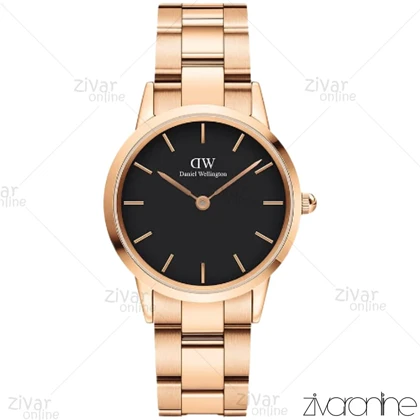 ساعت دنیل ولینگتون آیکونیک لینک زنانه رزگلد مشکی مدیوم 103452