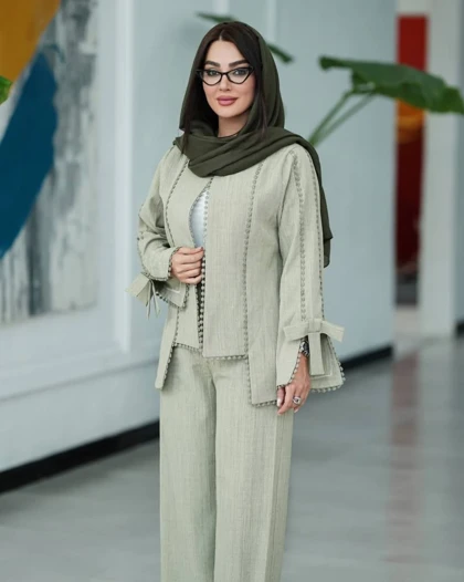 ست کت و شلوار زنانه تابستانی مدل عدسی خنک و سبک