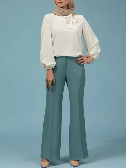 شلوار زنانه پارچه ای کرپ کنزو از بالا گشاد ریزشی 10106