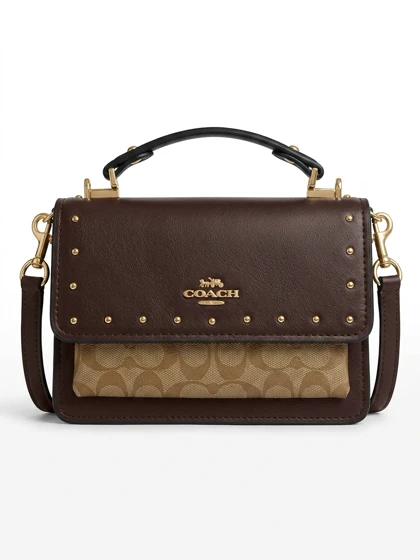 کیف وارداتی COACH چرم قهوه‌ای موکا / کوچ