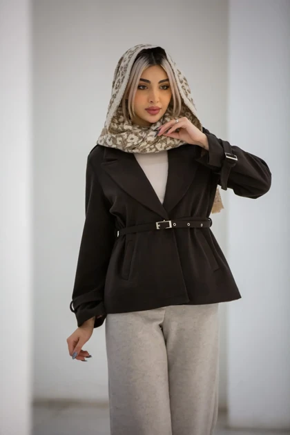 پالتو زنانه لامر تک دکمه کمر پرچ