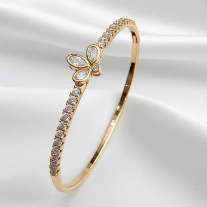 بنگل ژوپینگ طرح شکوفه سه برگی طلایی