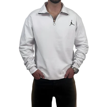 دورس مردانه یقه نیم زیپ سفید مشکی مدل جردن
