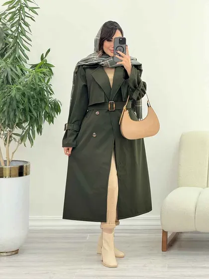 بارانی بلند چهاردکمه ترلان
