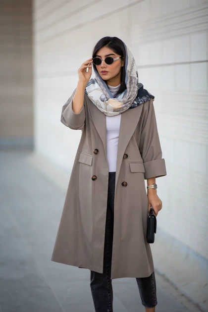 مانتو یقه E بلند آستین پاکتی