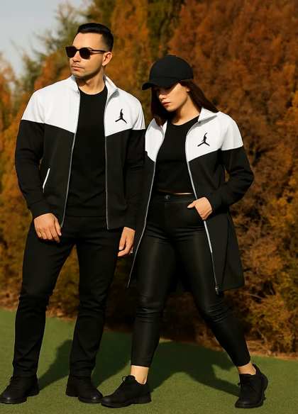 ست دو نفره سویشرت سفید مشکی مدل Nike Jordan