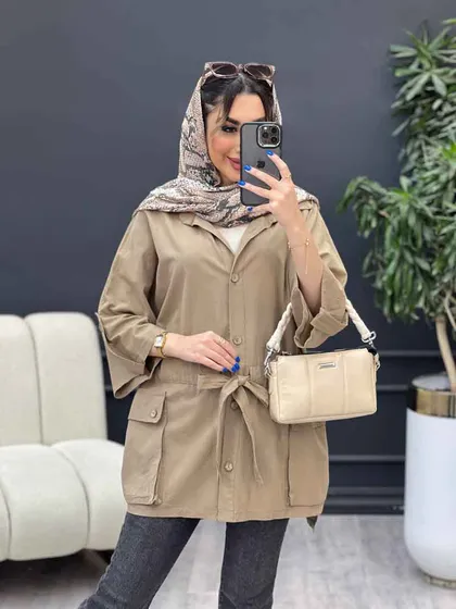 مانتو لینن آستین پاگن سر جیب دکمه