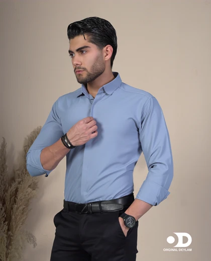 پیراهن دوشین اسپرت-مجلسی مردانه رنگ طوسی سربی یقه خرگوشی