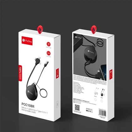 کابل چندکاره جمع‌شونده یو اس بی به تایپ سی، لایتنینگ و میکرو یو اس بی 2.4 آمپر یک متری پرووان PCC108R