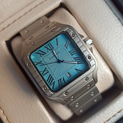 ساعت مچی مردانه طرح کارتیر سانتوس سیلور صفحه آبی کیفیت A++