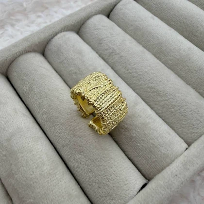 انگشتر پهن بافت دار براق در دو رنگ