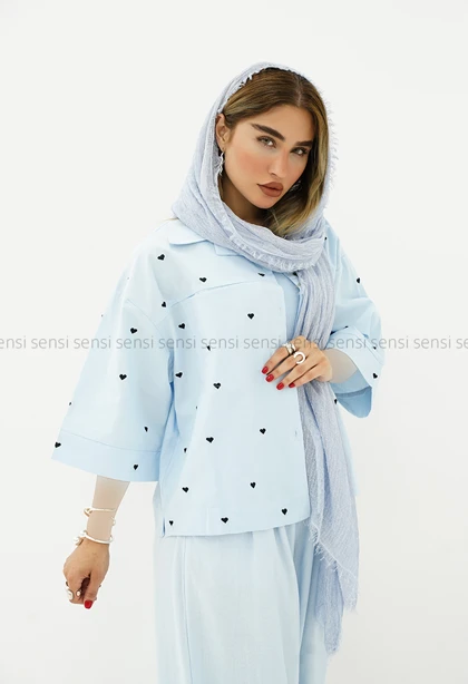 شومیز لینن قلب دوزی کد1006196