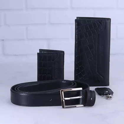 ست هدیه 4 تیکه کیف و کمربند چرم مردانه چرمسال 183