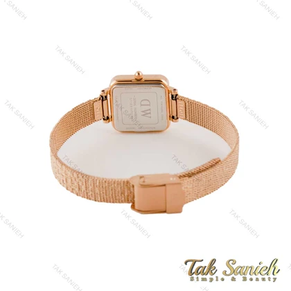 ساعت DW زنانه مربعی بند حصیری رزگلد صفحه مشکی DW-4810-L