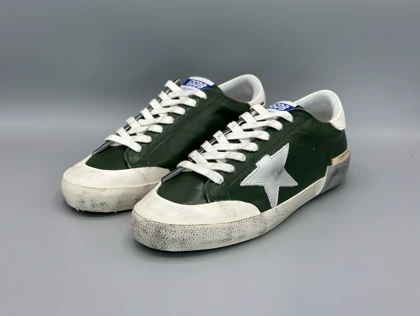 کتانی گلدن گوس سوپر استار چرم سبز نقره ای کرم/Golden Goose super star