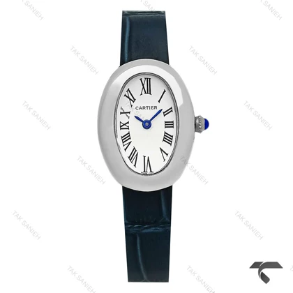 ساعت زنانه کارتیه Baignoire سیلور بند چرم سرمه ای Cartier-9846-L