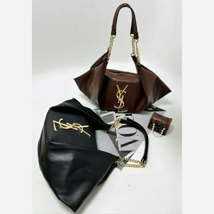 کیف دوشی چرم YSL مدل ترند با بند زنجیری