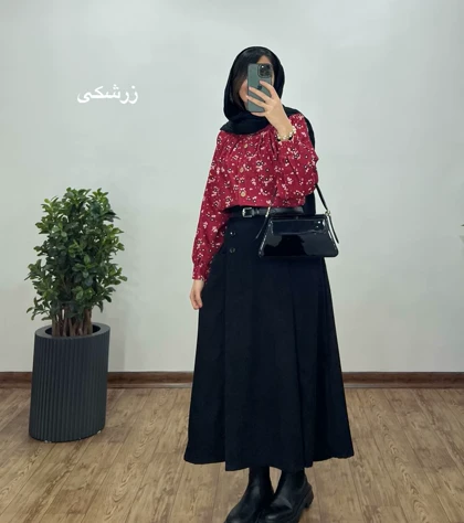 ست بلوز و دامن مخمل کبریتی طرحدار 3