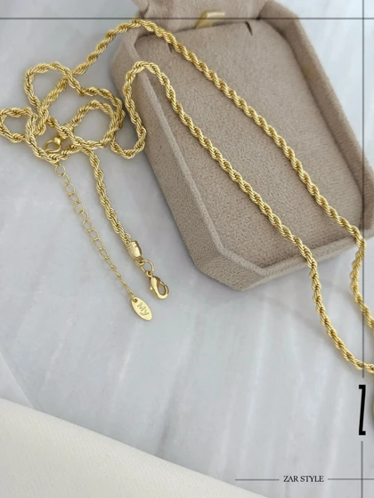 گردنبند طنابی آویز پولک آینه‌ای