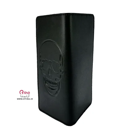 کیف پول چرم مردانه کتابی+ جاکارتی طرح اسکلت