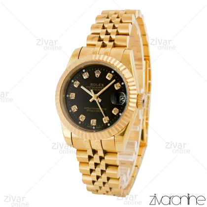 ساعت رولکس دیت جاست زنانه طلایی صفحه مشکی مدیوم 104524