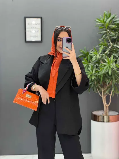 مانتو یقه دوبل آستین پاکتی