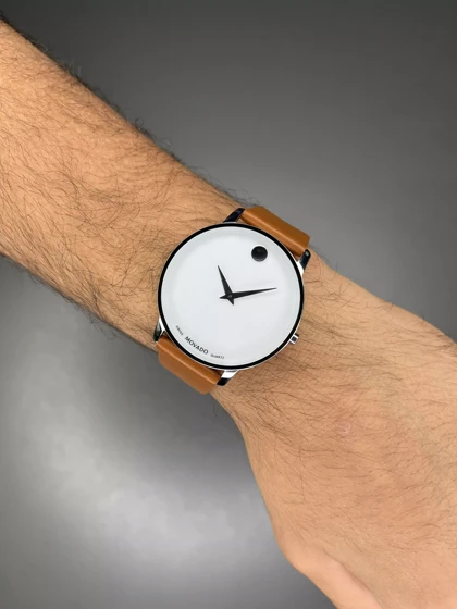 ساعت مچی موادو چرمی قهوه ای صفحه سفید Movado