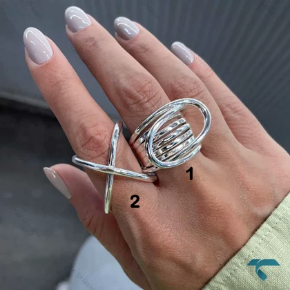 انگشتر نقره ایی طرح ایکس و مارپیچ Ring-8919-L