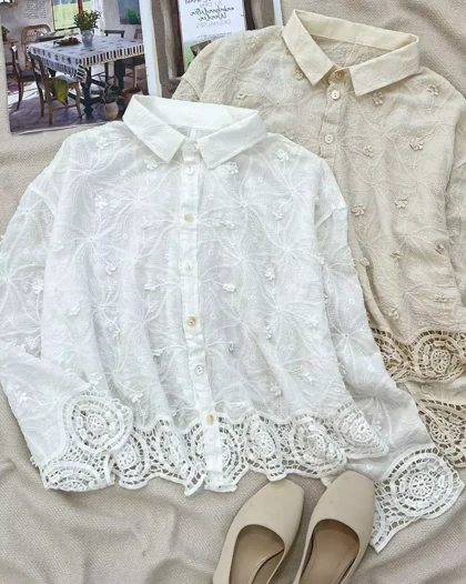 شومیز کنف نخ گل برجسته کد 5523