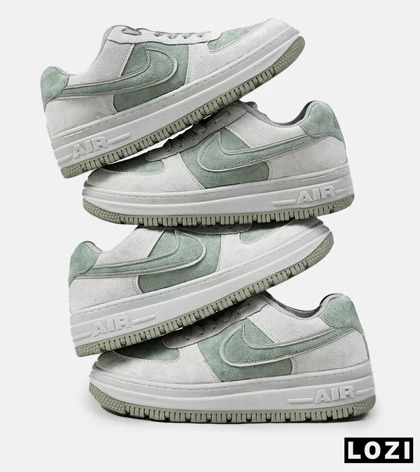 کفش کتانی بزرگ پا طوسی سبز NIKE AIR FORCE مدل 4423
