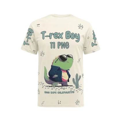 تیشرت آستین کوتاه پسرانه مدل دایناسور PJ1177 رنگ کرم
