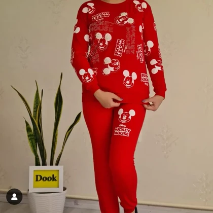ست راحتی بلوز و شلوار زنانه نخ پنبه طرح میکی موس