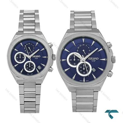 ساعت ست سیکو VIP سه موتوره استیل صفحه سرمه ای Seiko-8819-S