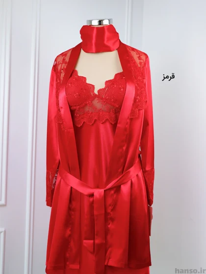 لباس خواب ساتن زنانه سه تکه اما EMA