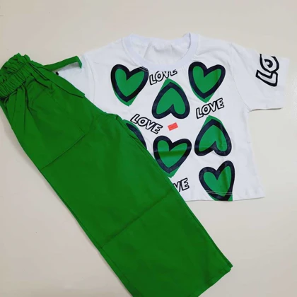 کراپ شلواربگ طرح قلب دخترانه لینن