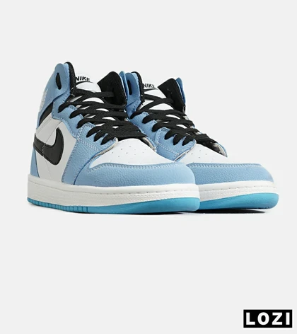 کفش کتانی ساق‌دار مردانه و زنانه مشکی سفید آبی NIKE jordan 1 مدل 7690