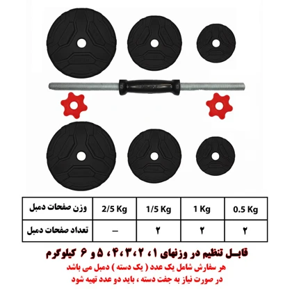 دمبل گرد قابل تنظیم وزن 6 کیلوگرم رادیس فیت مدل DVP-6Mix one handle