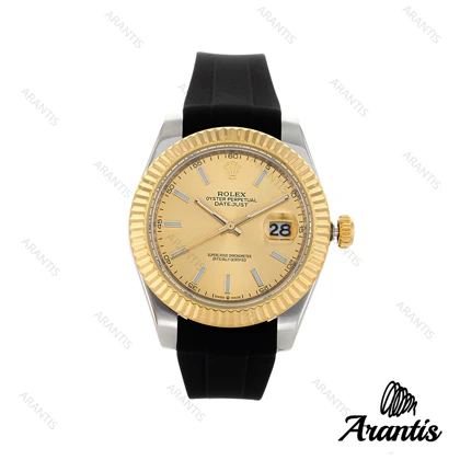 ساعت مردانه رولکس DateJust 2 طلایی بند رابر مشکی 66140-m