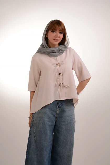 شومیز یقه شکاری دکمه بامبو