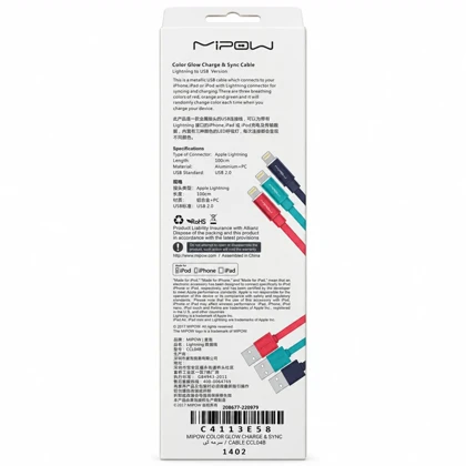 کابل شارژ لایتنینگ مایپو MIPOW مدل CCL04B چراغ دار 1 متر