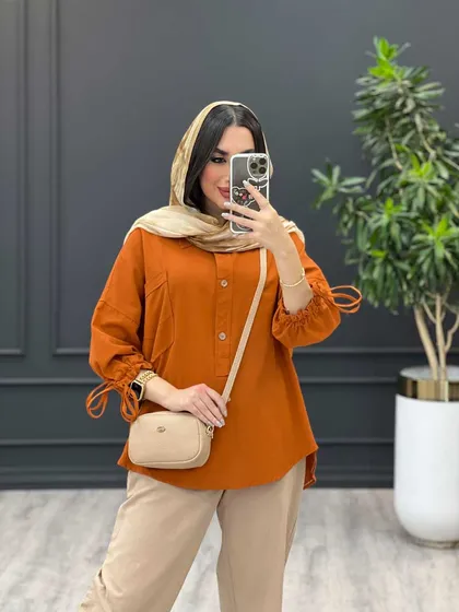 مانتو جلوبسته آستین گت دار