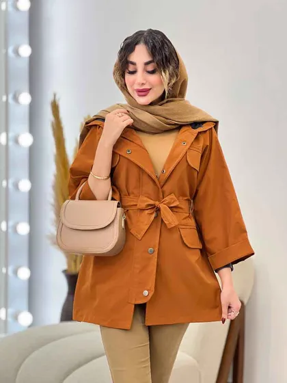 بارانی جیب پاکتی کمر دار