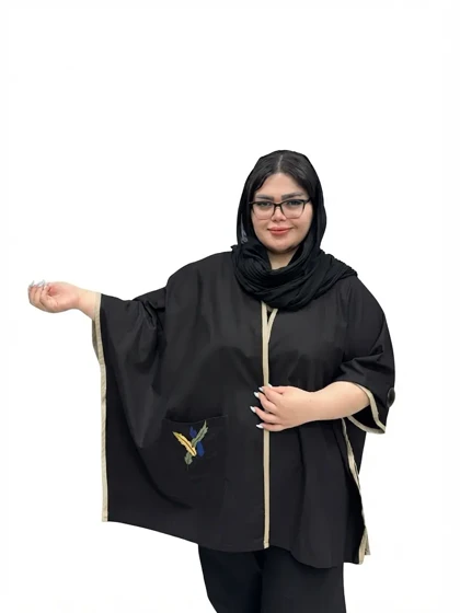 مانتو پانچی سایز بزرگ زنانه لینن جیب گلدوزی برند بیگ سایز