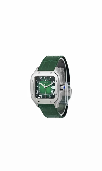 ساعت کارتیر سانتوس مردانه نقره ای بند سبز Cartier Santos
